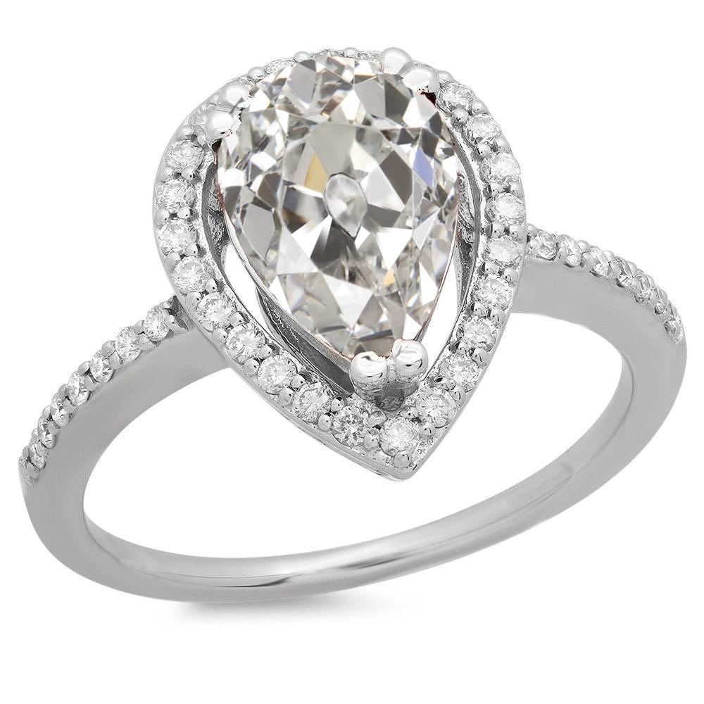 Pear Old Miner & Round Genuine Diamond Halo Wedding Ring 14K Gold 7 Carats