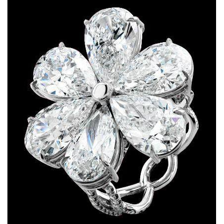 Pear Real Diamond Engagement Ring 5 Carat White Gold Flower Shape Ring New