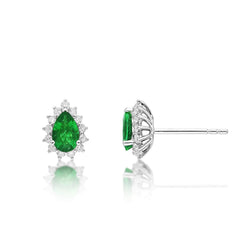 Pear & Round Cut 4 Ct. Green Emerald With Diamonds Studs Halo Earrings