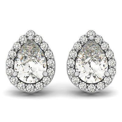 Pear & Round Cut Natural Diamonds Stud Earrings 3.32 Carats White Gold 14K