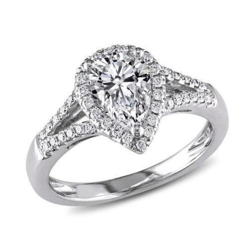 Pear & Round Halo Genuine Diamond Wedding Ring 1.40 Carats