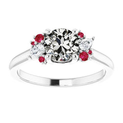 Pear & Round Old Mine Cut Natural Diamond & Ruby Ring 3.25 Carats Gold Jewelry