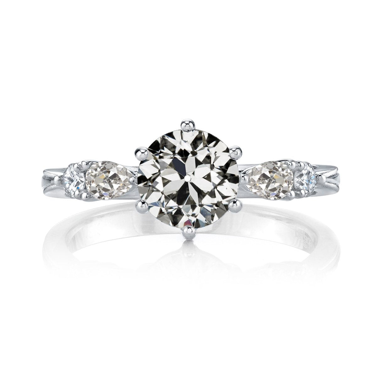 Pear & Round Old Mine Cut Real Natural Earth Mined Diamond Ring 14K White Gold 4 Carats