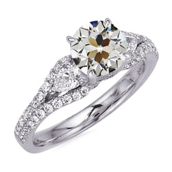 Pear & Round Old Mine Cut Real Diamond Ring 4 Prong Set 7.50 Carats