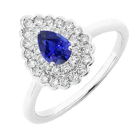 Pear Sapphire Cluster Halo Ring