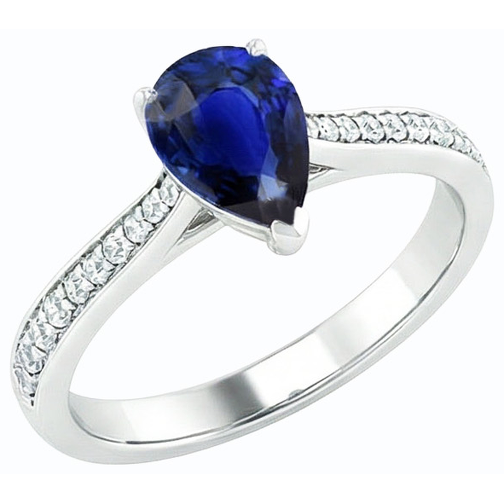 Pear Sapphire Engagement Ring Sri Lankan With Natural Earth Mined Diamond Accents 3 Carats