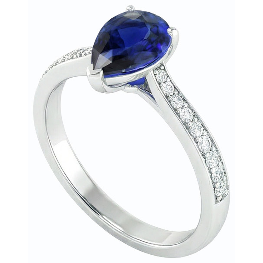 Pear Sapphire Engagement Ring Sri Lankan With Natural Earth Mined Diamond Accents 3 Carats