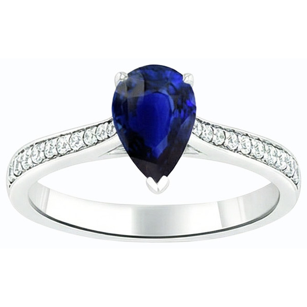 Pear Sapphire Engagement Ring Sri Lankan With Natural Earth Mined Diamond Accents 3 Carats