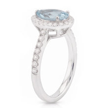 Pear Shape Aquamarine And Natural Earth Mined Diamonds 14 Ct Wedding Ring White Gold 14K
