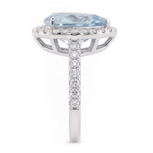 Pear Shape Aquamarine And Natural Earth Mined Diamonds 14 Ct Wedding Ring White Gold 14K