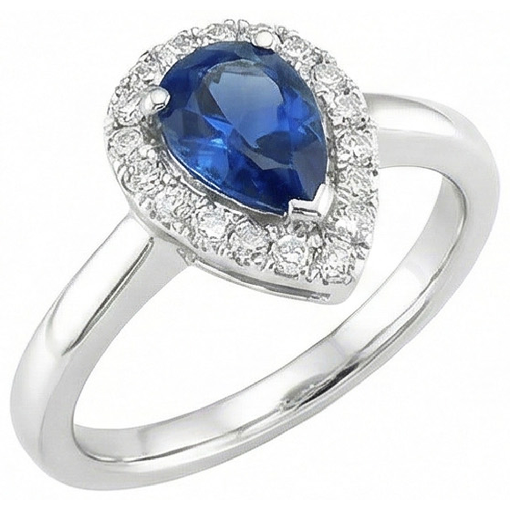 Pear Shape Ceylon Sapphire Natural Earth Mined DIAMOND ( NOT LAB GROWN )s Ring 3.30 Ct 14K White Gold 14K