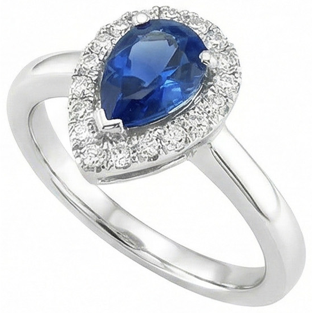 Pear Shape Ceylon Sapphire Natural Earth Mined DIAMOND ( NOT LAB GROWN )s Ring 3.30 Ct 14K White Gold 14K