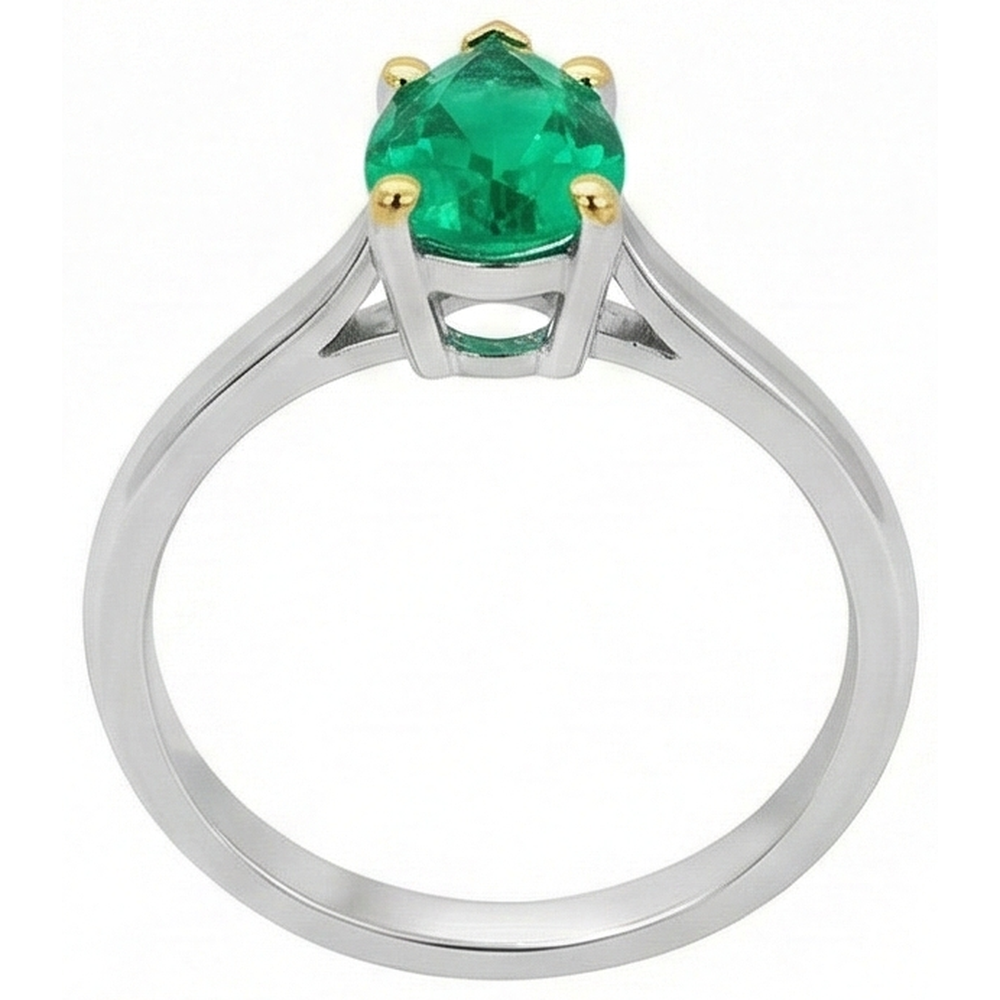 Emerald Pear Cut Colored Stone Ring in 14K Two Tone Gold – side view