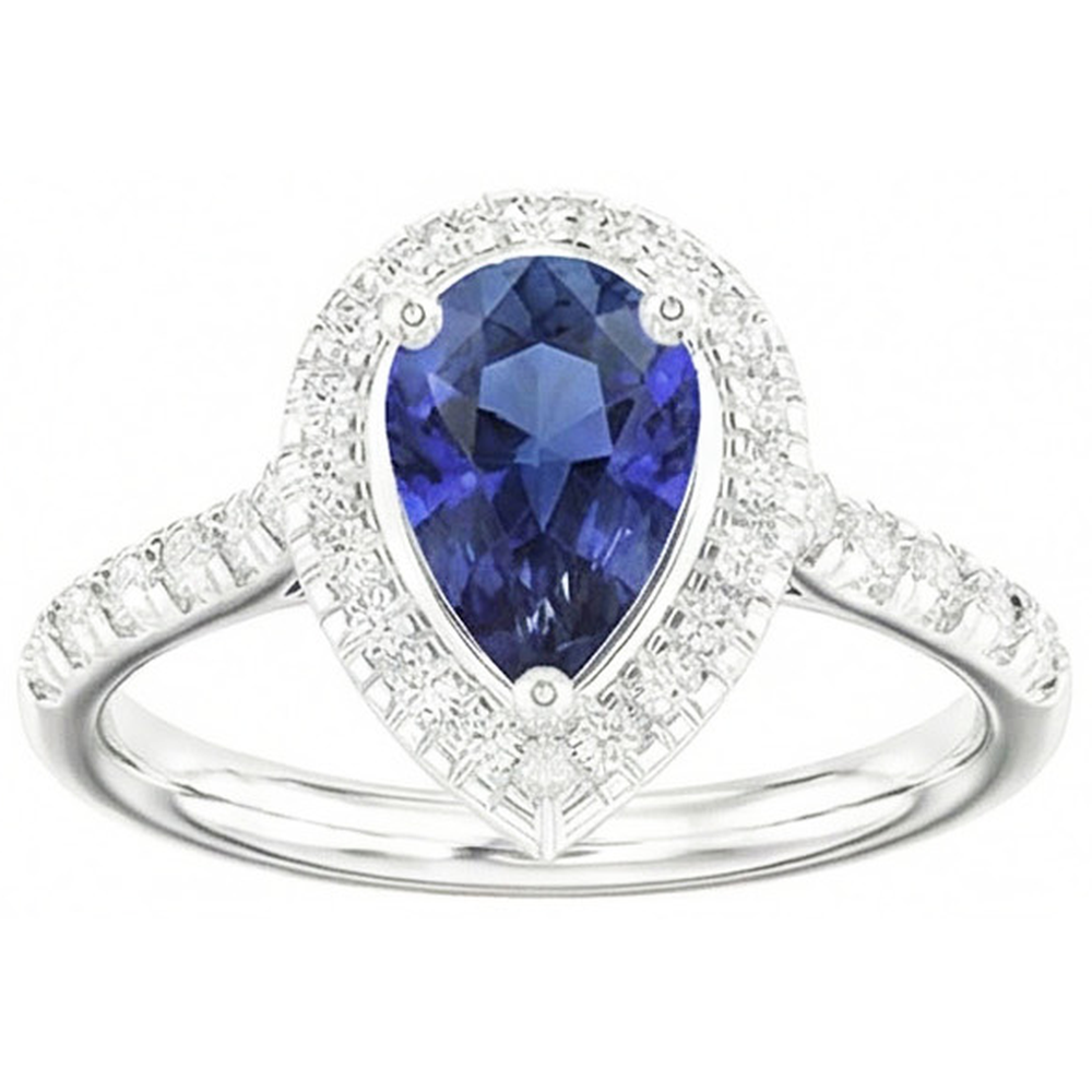 natural round sapphire 4ct ring on white background