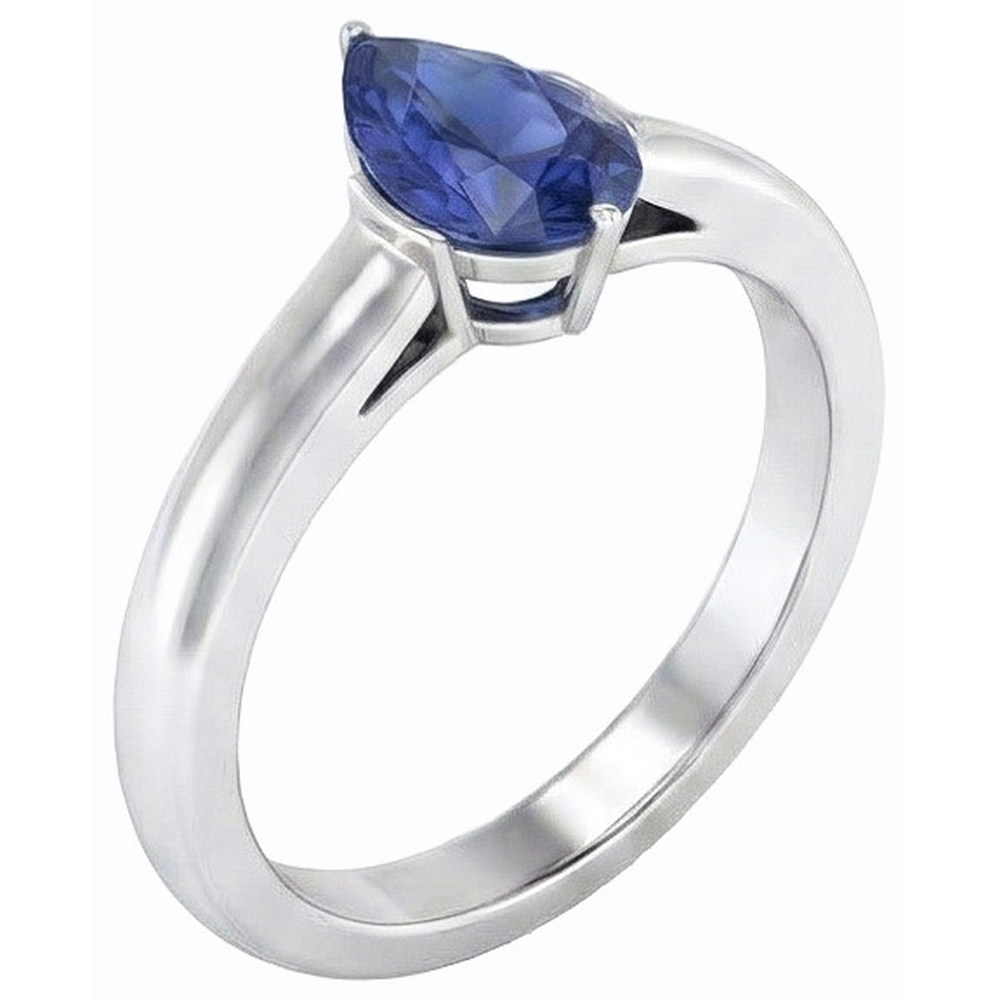 Pear Solitaire Natural Blue Sapphire Ring 1.50 Carats