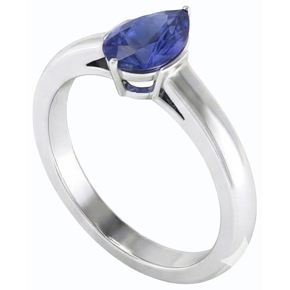 Pear Solitaire Natural Blue Sapphire Ring 1.50 Carats