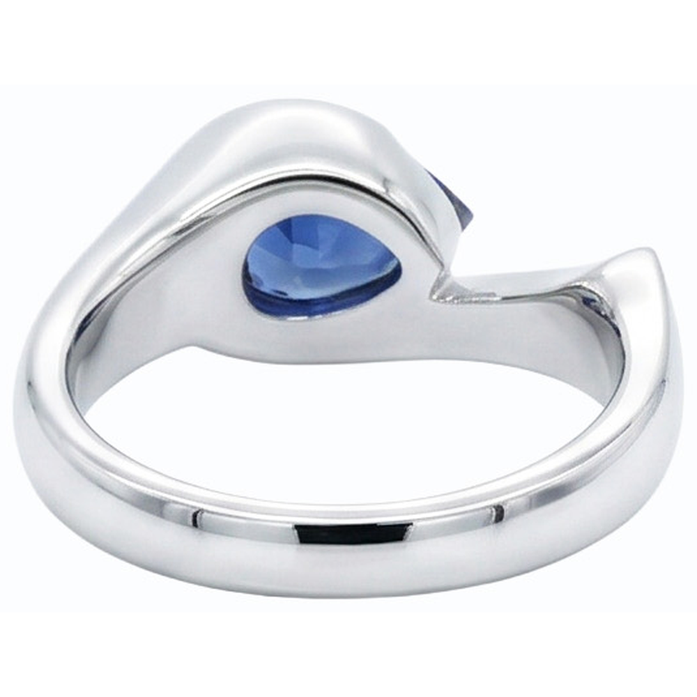 Pear Solitaire Ring Blue Sapphire 1 Carat Half Bezel Set White Gold