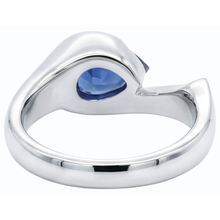 Pear Solitaire Ring Blue Sapphire 1 Carat Half Bezel Set White Gold