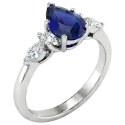 Pear Solitaire Ring Blue Sapphire With Natural Earth Mined DIAMOND ( NOT LAB GROWN )s Accents 3.50 Carats