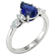 Pear Solitaire Ring Blue Sapphire With Natural Earth Mined DIAMOND ( NOT LAB GROWN )s Accents 3.50 Carats