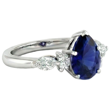Pear Solitaire Ring Blue Sapphire With Natural Earth Mined DIAMOND ( NOT LAB GROWN )s Accents 3.50 Carats