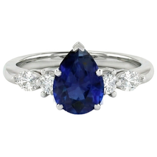 Pear Solitaire Ring Blue Sapphire With Natural Earth Mined DIAMOND ( NOT LAB GROWN )s Accents 3.50 Carats