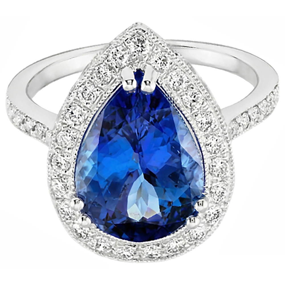 Pear Tanzanite And Natural Earth Mined Diamond Wedding Ring Gold 2.25 Carats Jewellery