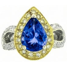 Pear Tanzanite And Natural Earth Mined DIAMOND ( NOT LAB GROWN )s 4.51 Ct Antique Style Ring Two Tone Gold