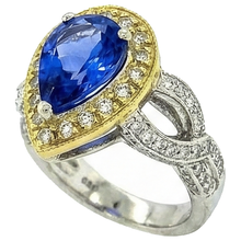 Pear Tanzanite And Natural Earth Mined DIAMOND ( NOT LAB GROWN )s 4.51 Ct Antique Style Ring Two Tone Gold