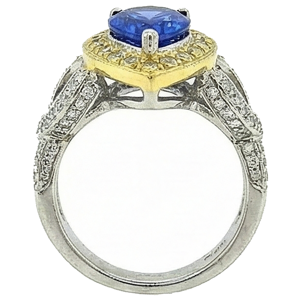 Pear Tanzanite And Natural Earth Mined DIAMOND ( NOT LAB GROWN )s 4.51 Ct Antique Style Ring Two Tone Gold