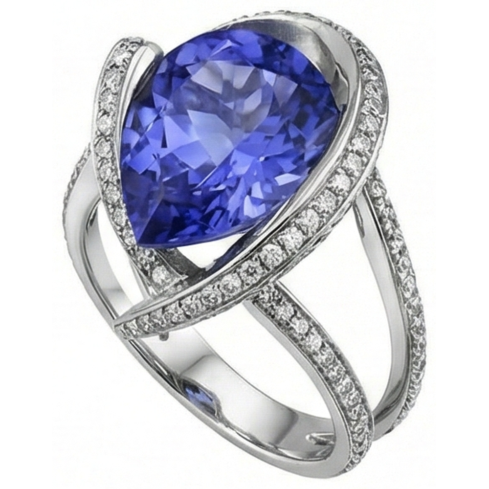 Pear Tanzanite Natural Earth Mined DIAMOND ( NOT LAB GROWN ) Ring 5 Carat Gemstone White Gold 14K Jewellery