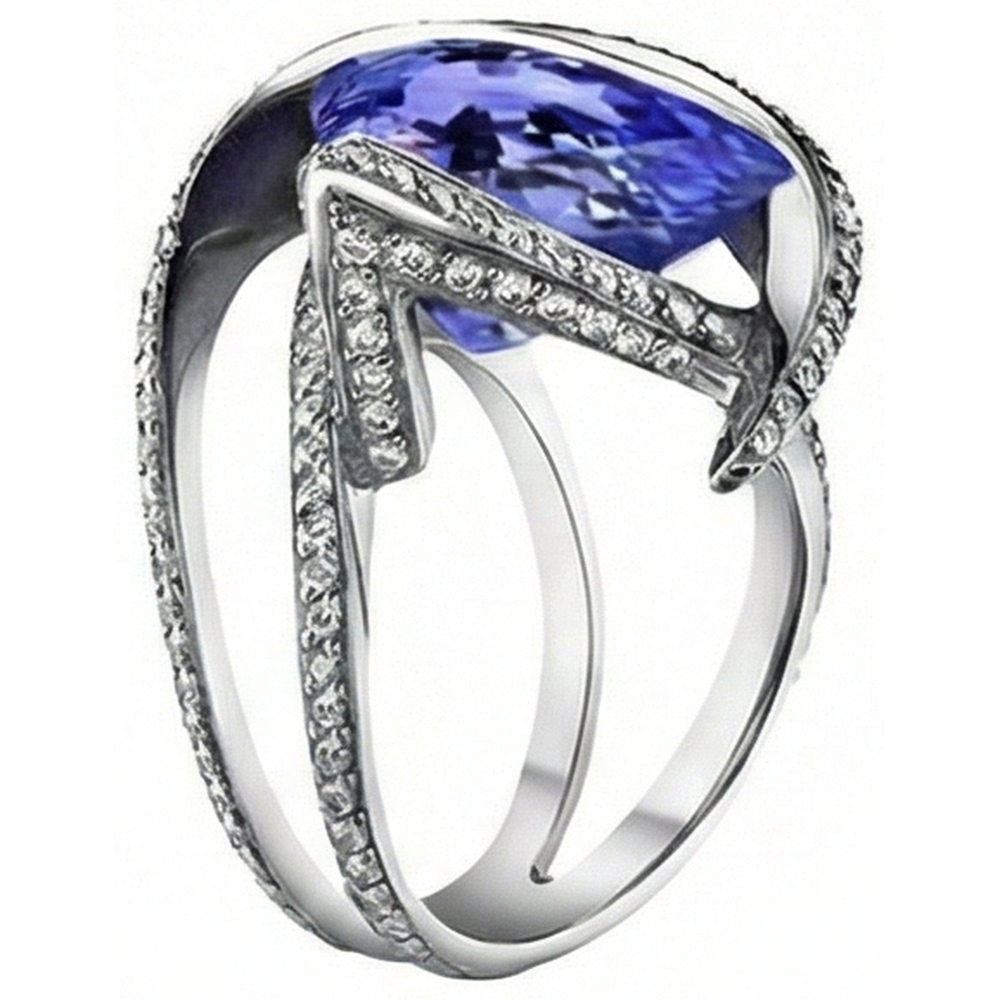 Pear Tanzanite Natural Earth Mined DIAMOND ( NOT LAB GROWN ) Ring 5 Carat Gemstone White Gold 14K Jewellery