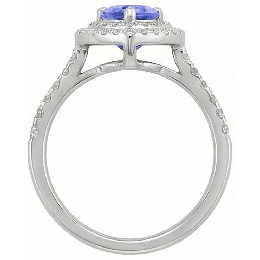 natural round tanzanite 5.25ct ring on white background