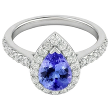 Pear Tanzanite With Round Natural Earth Mined Diamonds 3.95 Carats Ring 14K White Gold