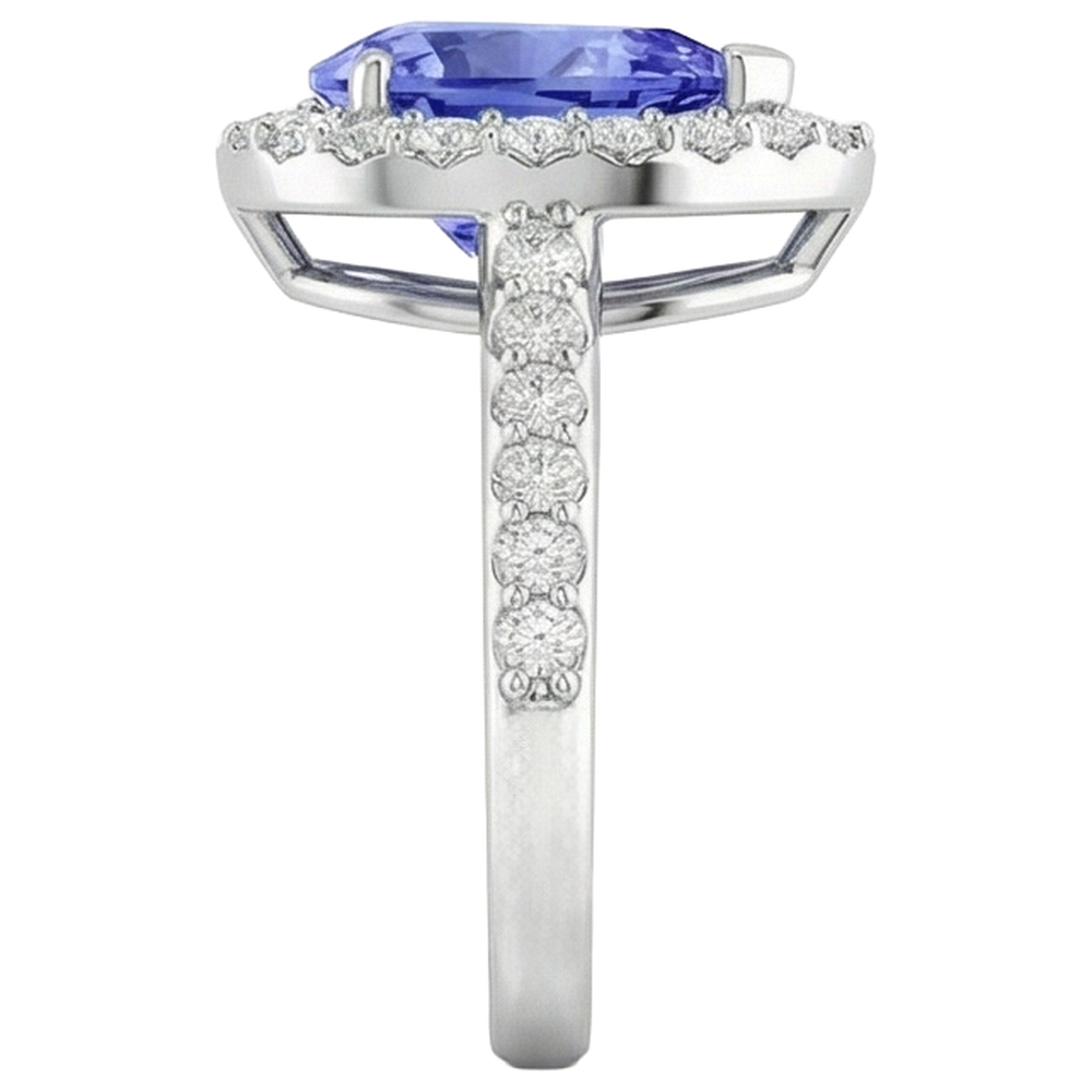 Pear Tanzanite With Round Natural Earth Mined Diamonds 3.95 Carats Ring 14K White Gold