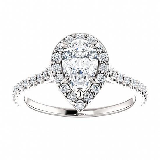 Pear With Round Accent Genuine Diamond Engagement Ring Halo 1.75 Carats