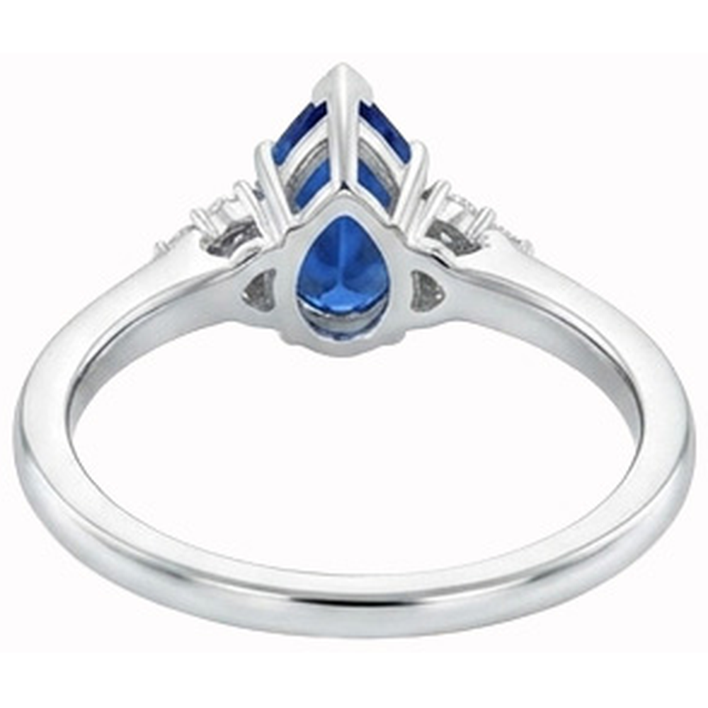 Pear & Round Cut Ceylon Sapphire Natural Earth Mined DIAMOND ( NOT LAB GROWN ) Ring 1.85 Ct. White Gold 14K