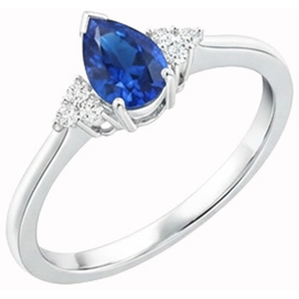 Pear & Round Cut Ceylon Sapphire Natural Earth Mined DIAMOND ( NOT LAB GROWN ) Ring 1.85 Ct. White Gold 14K