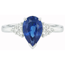 Pear & Round Cut Ceylon Sapphire Natural Earth Mined DIAMOND ( NOT LAB GROWN ) Ring 1.85 Ct. White Gold 14K