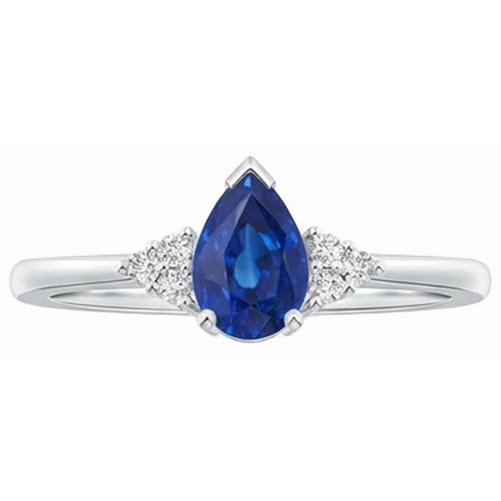 Pear & Round Cut Ceylon Sapphire Natural Earth Mined DIAMOND ( NOT LAB GROWN ) Ring 1.85 Ct. White Gold 14K