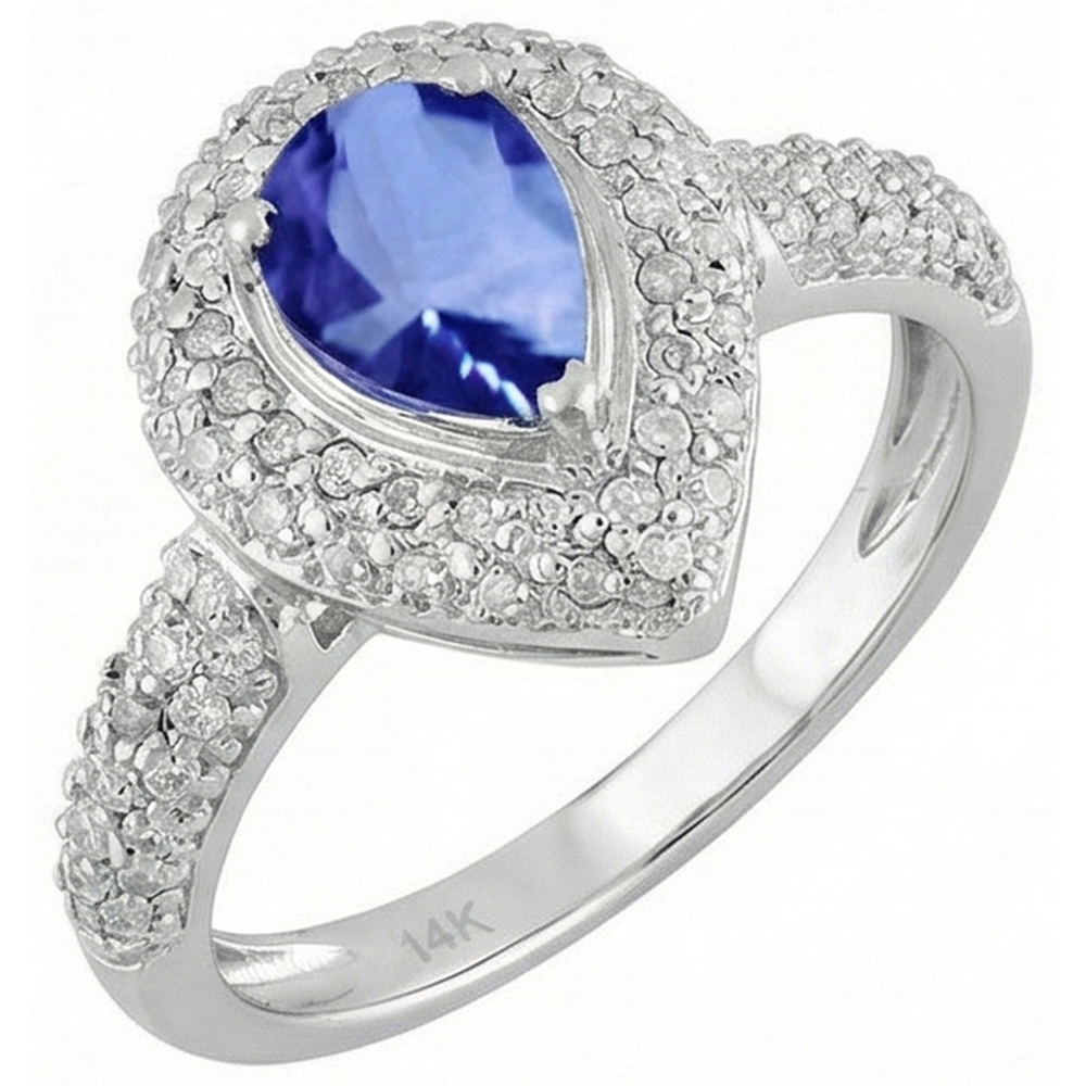 Pear & Round Sri Lankan Blue Sapphire Natural Earth Mined DIAMOND ( NOT LAB GROWN ) Ring 4.40 Carat WG 14K