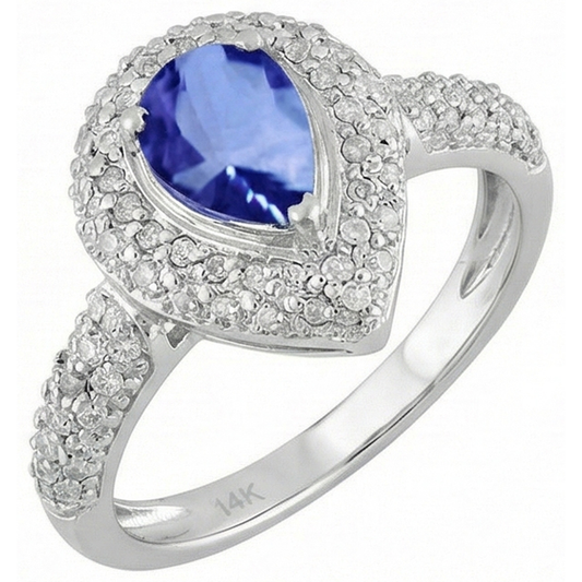 Pear & Round Sri Lankan Blue Sapphire Natural Earth Mined DIAMOND ( NOT LAB GROWN ) Ring 4.40 Carat WG 14K