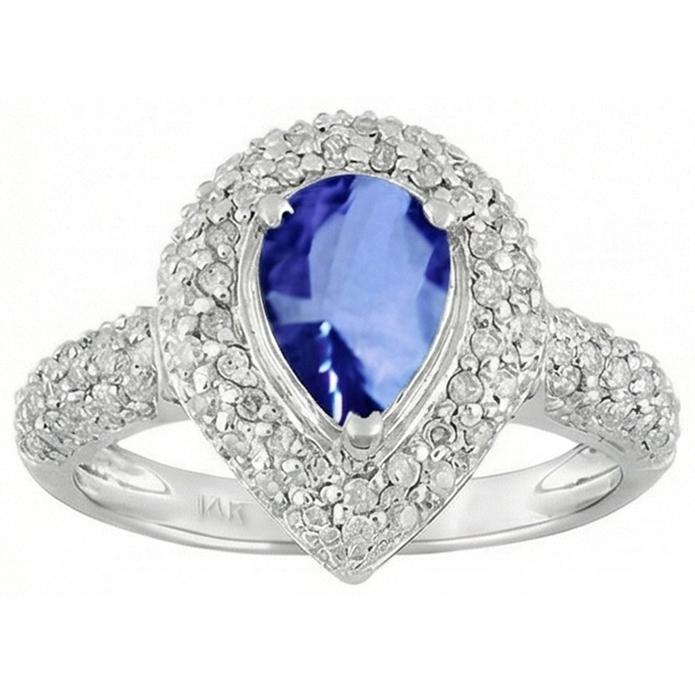 Pear & Round Sri Lankan Blue Sapphire Natural Earth Mined DIAMOND ( NOT LAB GROWN ) Ring 4.40 Carat WG 14K