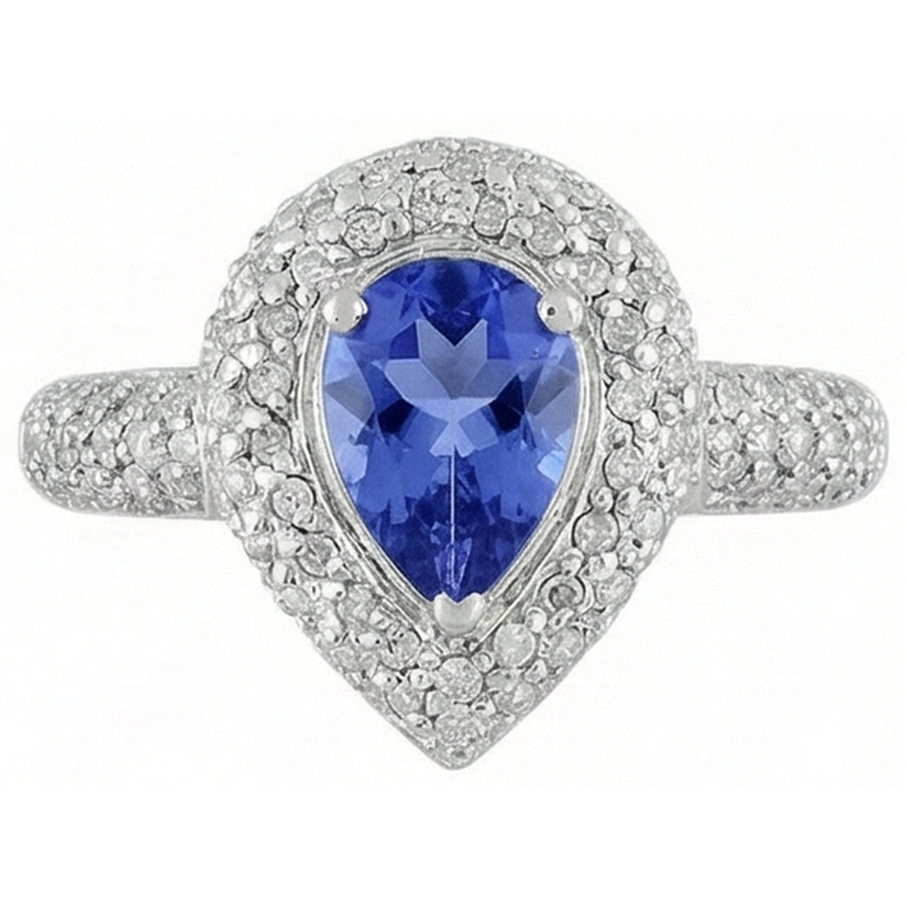 Pear & Round Sri Lankan Blue Sapphire Natural Earth Mined DIAMOND ( NOT LAB GROWN ) Ring 4.40 Carat WG 14K