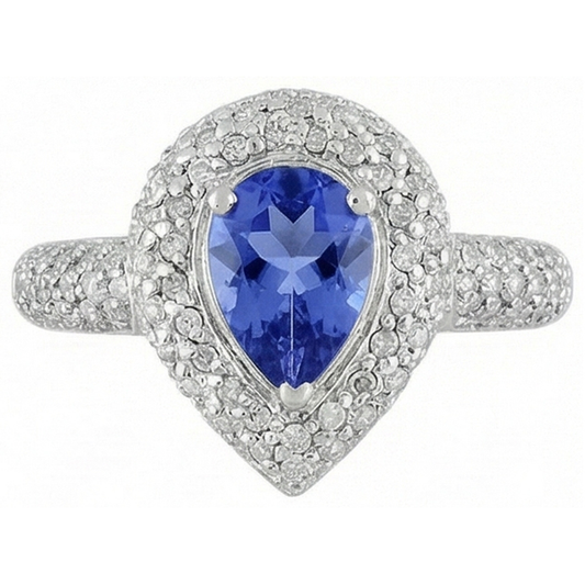 Pear & Round Sri Lankan Blue Sapphire Natural Earth Mined DIAMOND ( NOT LAB GROWN ) Ring 4.40 Carat WG 14K