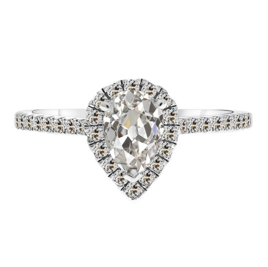 Diamond Old Mine Cut Halo Setting Ring in 14 Karat White Gold – main view