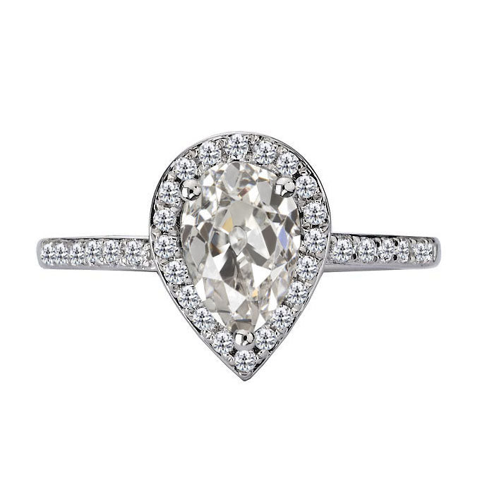 Old Mine Cut Diamond ring in 14K White Gold – main view