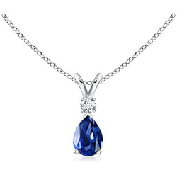 Blue Sapphire Pear Cut Gemstone Pendant 1 ct – 14K White Gold