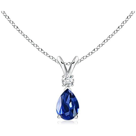 Blue Sapphire Pear Cut Gemstone Pendant in 14K White Gold – main view