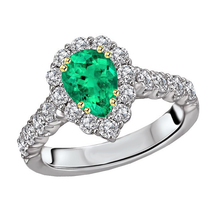 Colombian Emerald Pear Shape Precious Stone Ring in 14K Two Tone Gold – main view